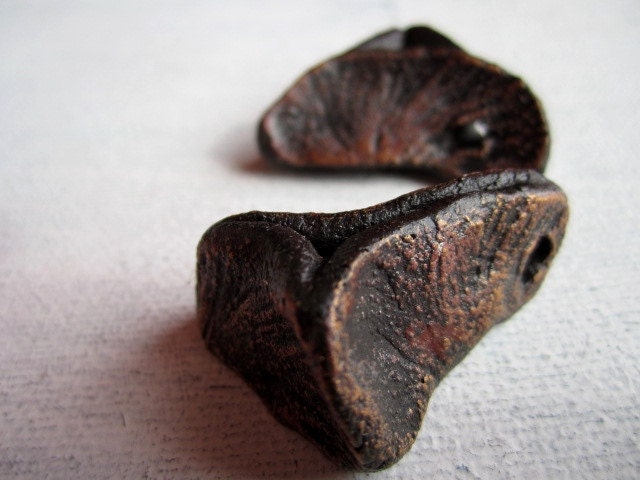2 Handmade Boho Squashy Stoneware Clay Beads with Antique Gold No.157