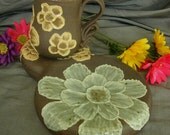 Ceramic Tea and Toast Set with Flowers, Tea Cup, Saucer, Plate in Sky Blue, Sun Yellow and Black Mountain