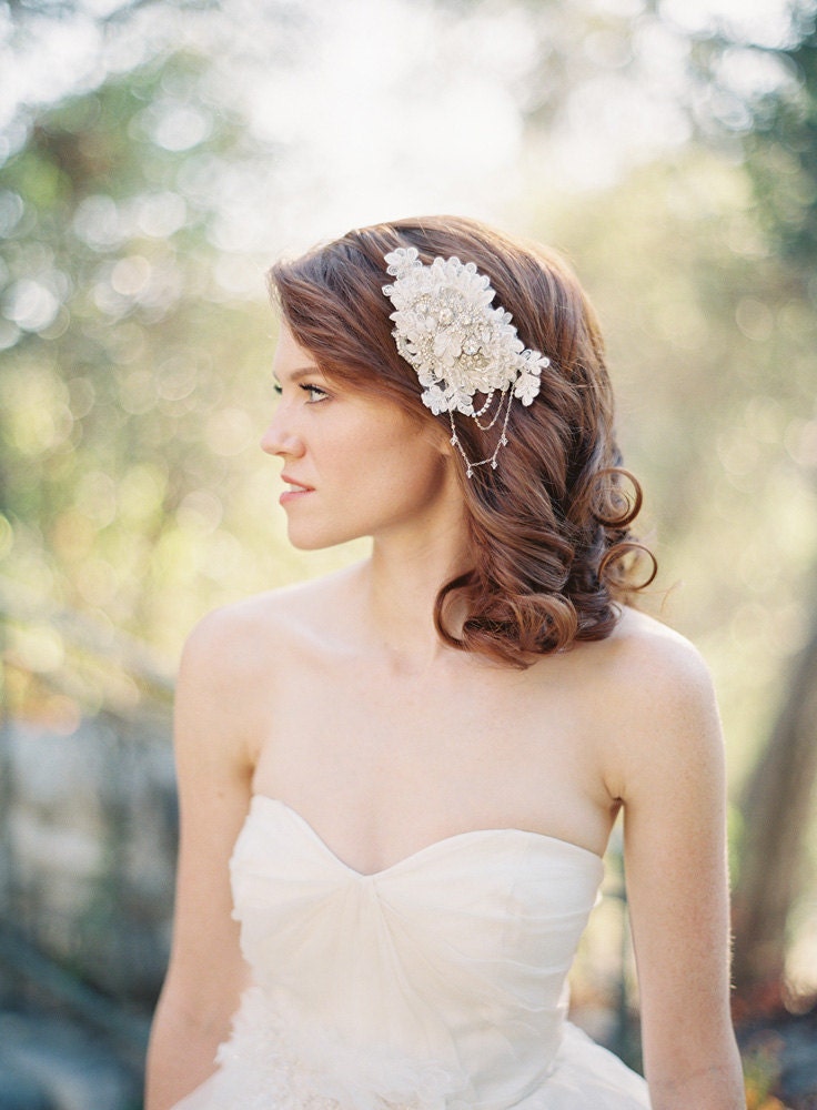 Wedding Headpiece, Bridal Headpiece, Fascinator, Rhinestones, Silver  - Style 215