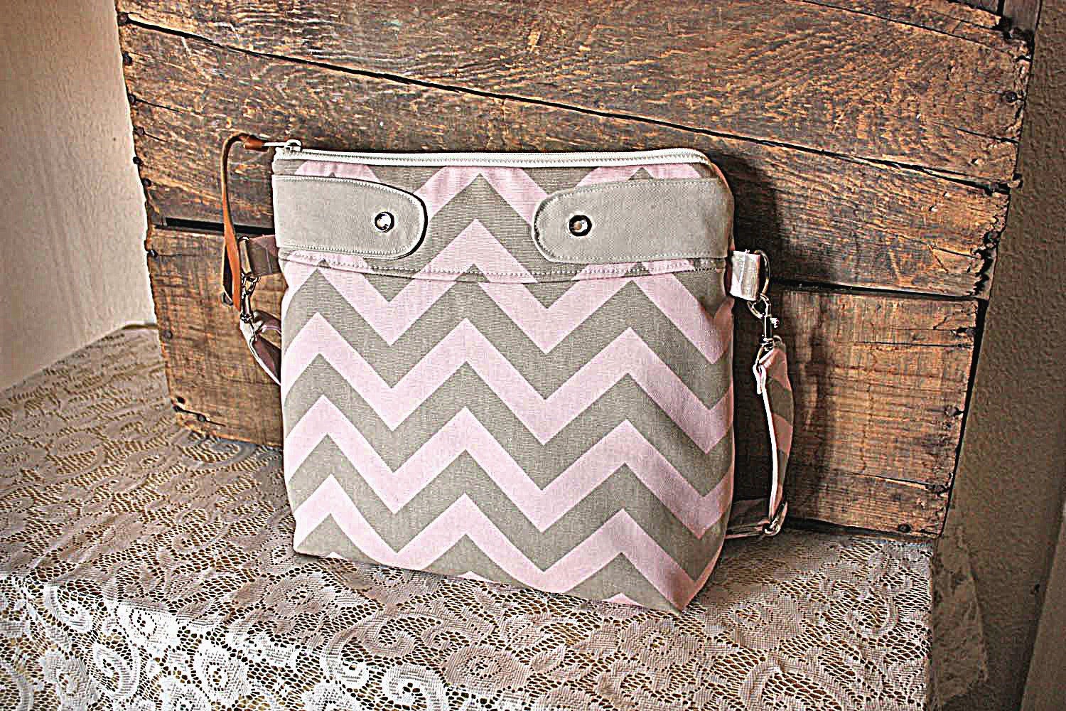 Crossbody Chevron Purse/ handbag messenger/ Nautical stripe inBella Cozy  --MADE TO ORDER--
