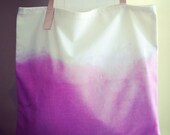 pink ombre cotton handmade tote with leather strap