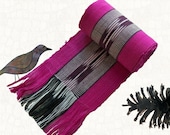 Hot Magenta Ikat Sash vintage handwoven cotton textile Ethnic Pink Black White Bohemian accessory belt no.05