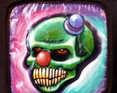 Evil Clown Skull Hand Painted Pot Holder By Undead Ed OOAK