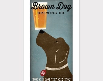 CUSTOM Personalized Brown Dog Craft Beer Brewing Company graphic art illustration GICLEE PRINT 8x16 inches Signed