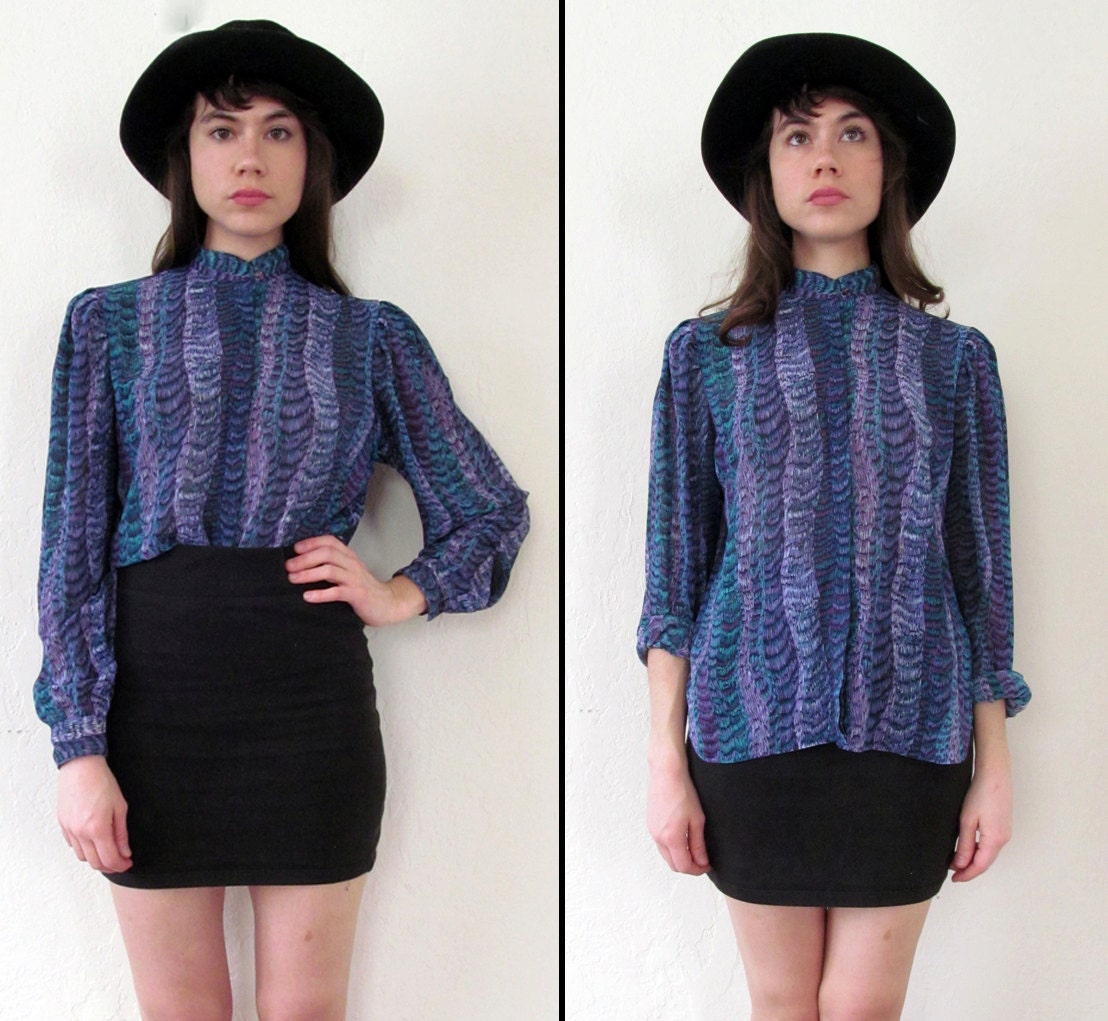 Vintage NIGHT LAGOON Abstract Animal Print Sheer Blouse M/L