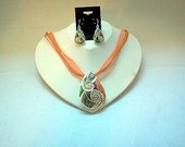 Abalone enamel and crystal Paisley teardrop pendant earrings and ribbon set