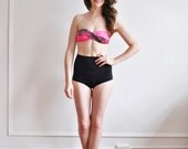 twist bikini bandeau . neon pink gray swim top .extra small.xs