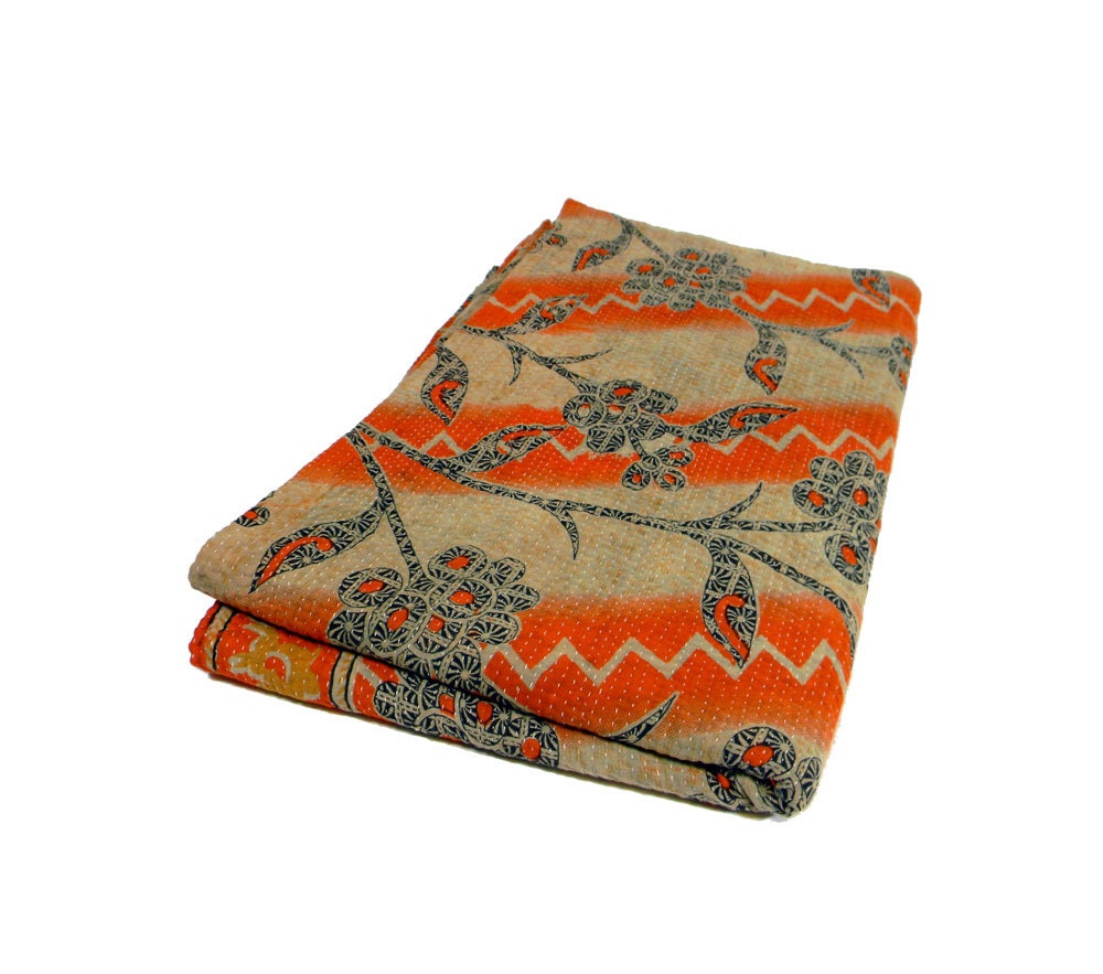 Vintage Kantha Quilt - Recycled Sari Blanket