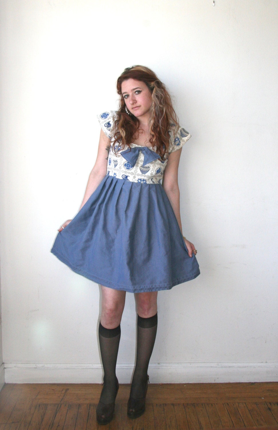 Folk Art Mini Dress with Bow Sz XS S M L