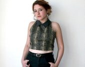 Leopard Crop Top with Polka Dot Collar Sz XS S M
