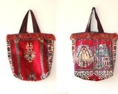 Persian Carpet Bag with Fringe // Red Velvet Tapestry Purse
