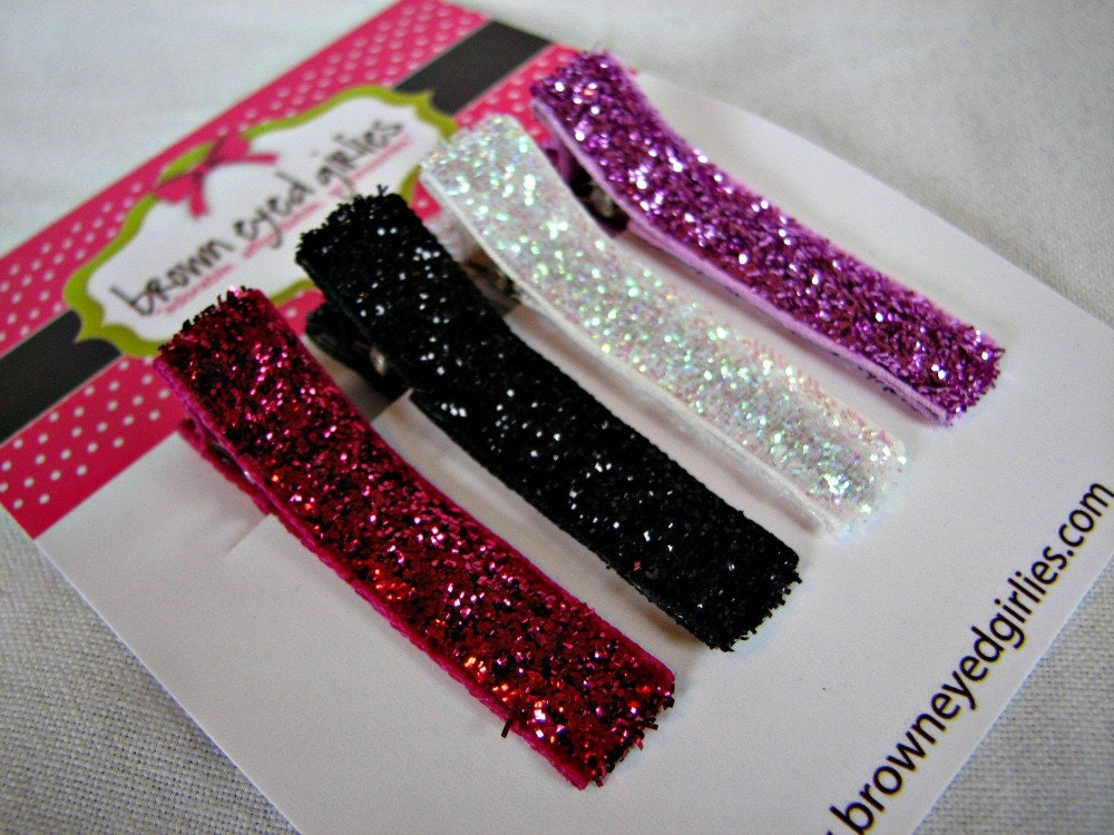 Glitter Clippie Set Hot Pink, Black, White, Lavender