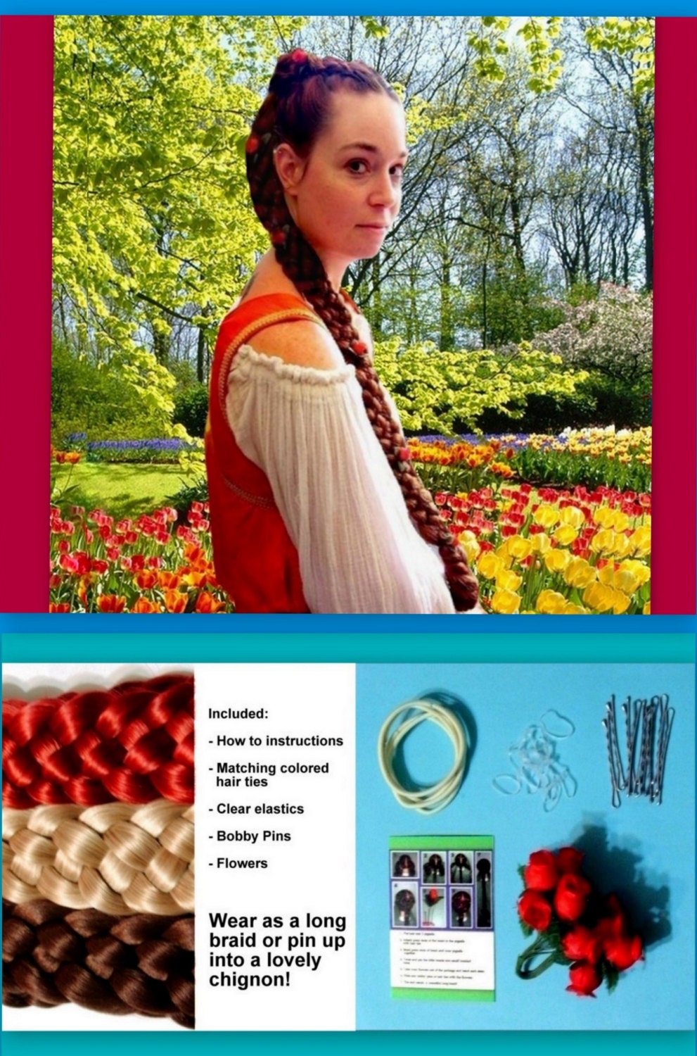 Long braided renaissance faire medieval hair accessories costume wig custom long braid plait hair extension hairpiece plaited hair sca garb