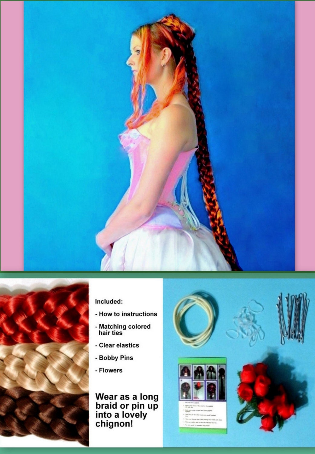 Medieval Renaissance hair extension SCA ren faire garb braid plait hair accessory princess costume wig Long braided plaited custom hair fall