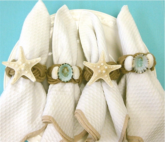 Beach Decor - Shell and Starfish Napkin Rings - Set of 4