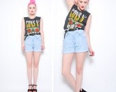80s High Waist Denim Shorts - 1980s Light Blue Polka Dot Cuffed Jean Shorts - S 4 6