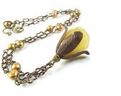 Chalcedony Necklace, Vintaj Brass Jewelry, Gemstone Pendant, Nature Jewelry, Brass Necklace, Freshwater Pearls