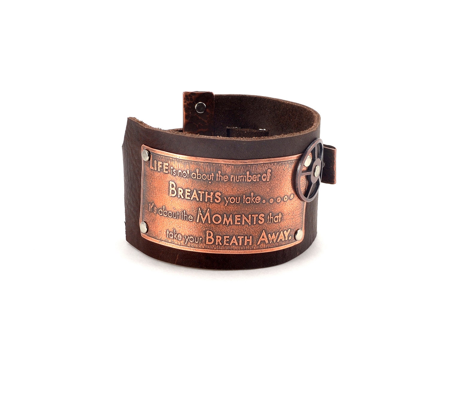 Leather Cuff - Etched Copper - Men's Jewelry - Unisex - Etched Metal - Wide Cuff - Hammered Copper - Leather Jewelry - Handmade