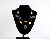 Larvikite and mother of pearl necklace, semi-precious stone -OOAK