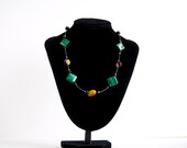 Onyx, tiger eye and genuine malachite necklace, semi-precious stone -OOAK