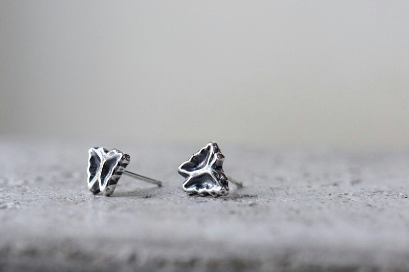 Small butterfly post earrings, antiqued silver