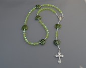 Handmade Rosary Crystal and Glass, Catholic Rosary in Green and White, SRAJD