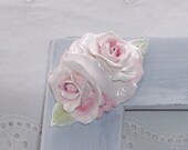 Two large roses handmade furniture applique shabby cottage style pink roses was 14.00