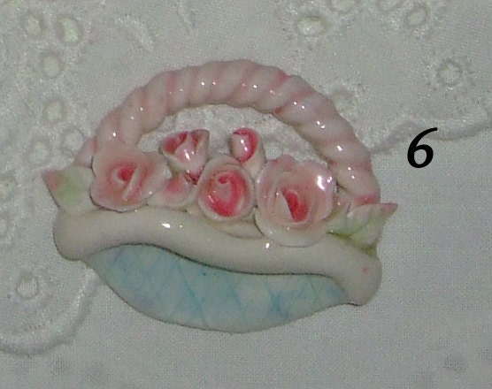 Blue Basket full of roses Handmade Cabochon for Brooch or Furniture Applique by CreatingCottage No. 6