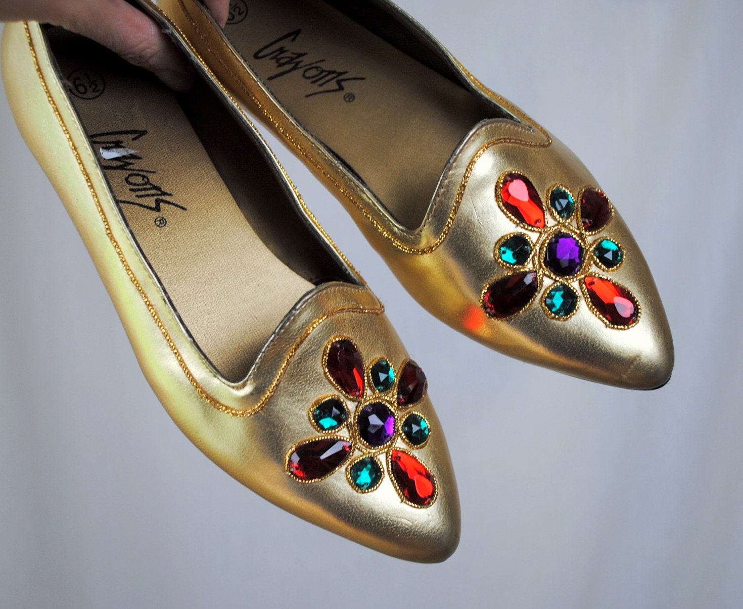 Vintage 1980s Golden Gold Jeweled Metallic Flats - Size 6 1/2