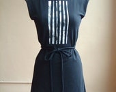 Black Tunic Cotton Jersey with White Lines, modern style- made to order