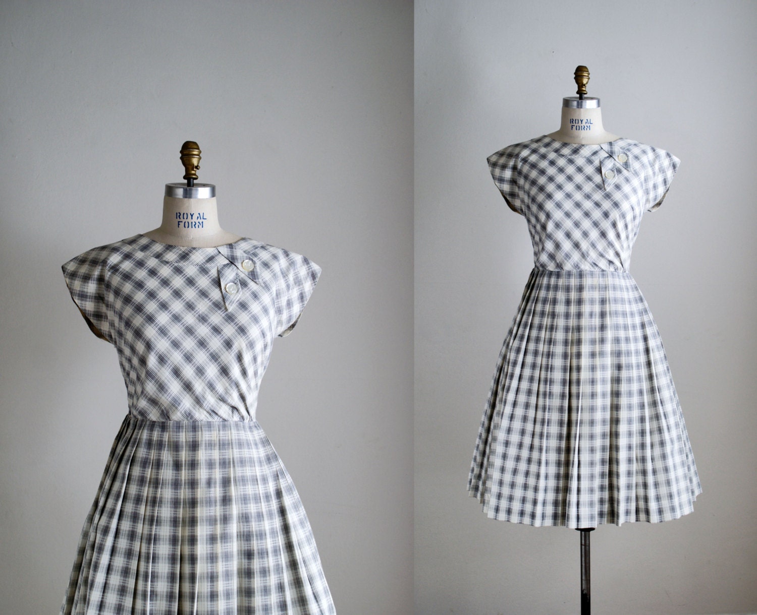 50s dress / 1950s grey plaid cotton dress /  All Day Everyday dress