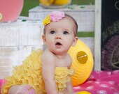 You Pick Size. Chicaboo Yellow Ruffled lace petti romper / bloomer. Sizes for ages newborn to 4/5 years. More Colors available