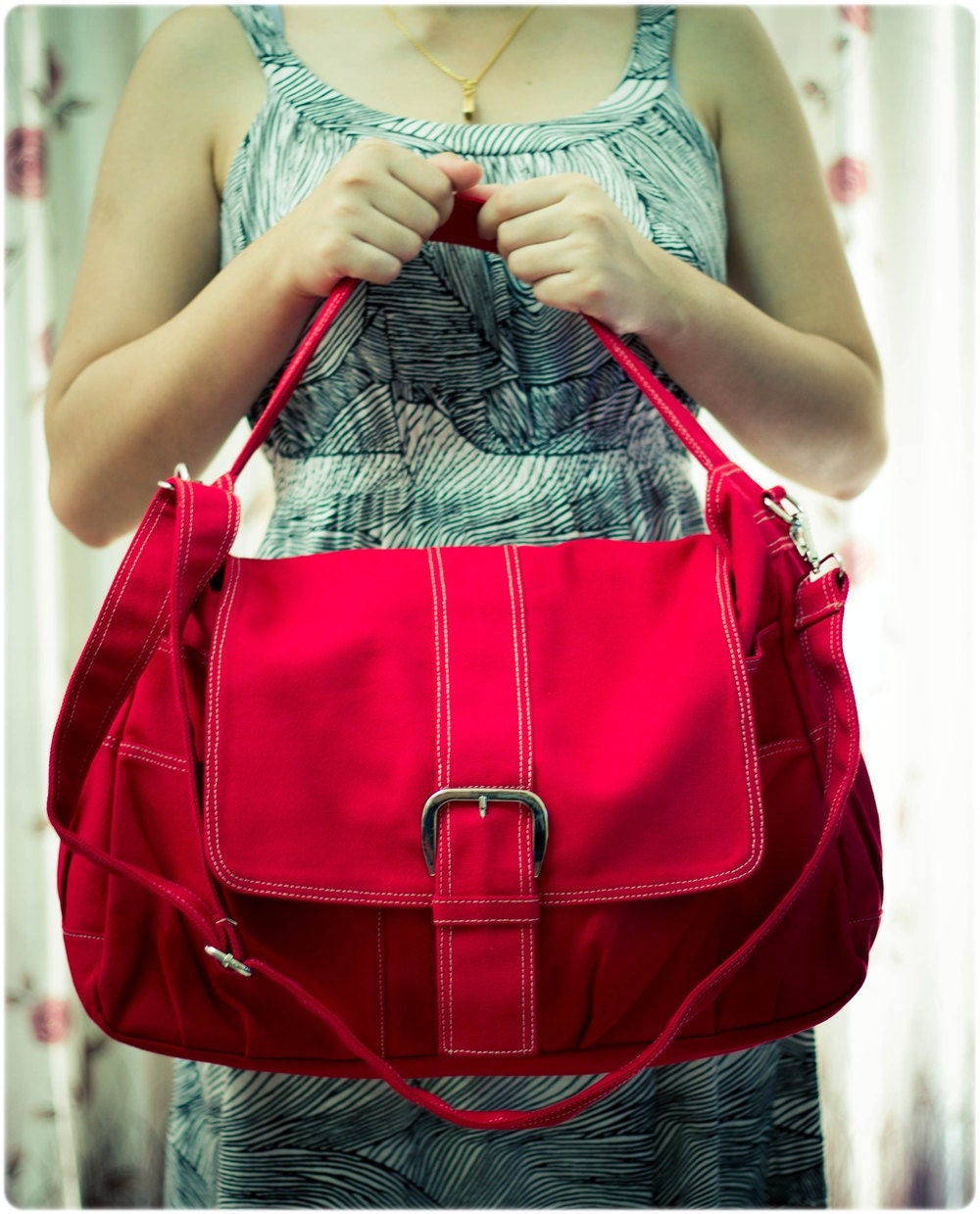 Handheld Shoulder Bag, Red Messenger bag, Women tote bag, Canvas Bag, Diaper bag, Laptop Bag, Book Bag, Travel Bag
