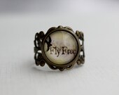 SHOP SALE- Fly Free Filigree Ring. Bird. Yellow. Silver or Antique Brass
