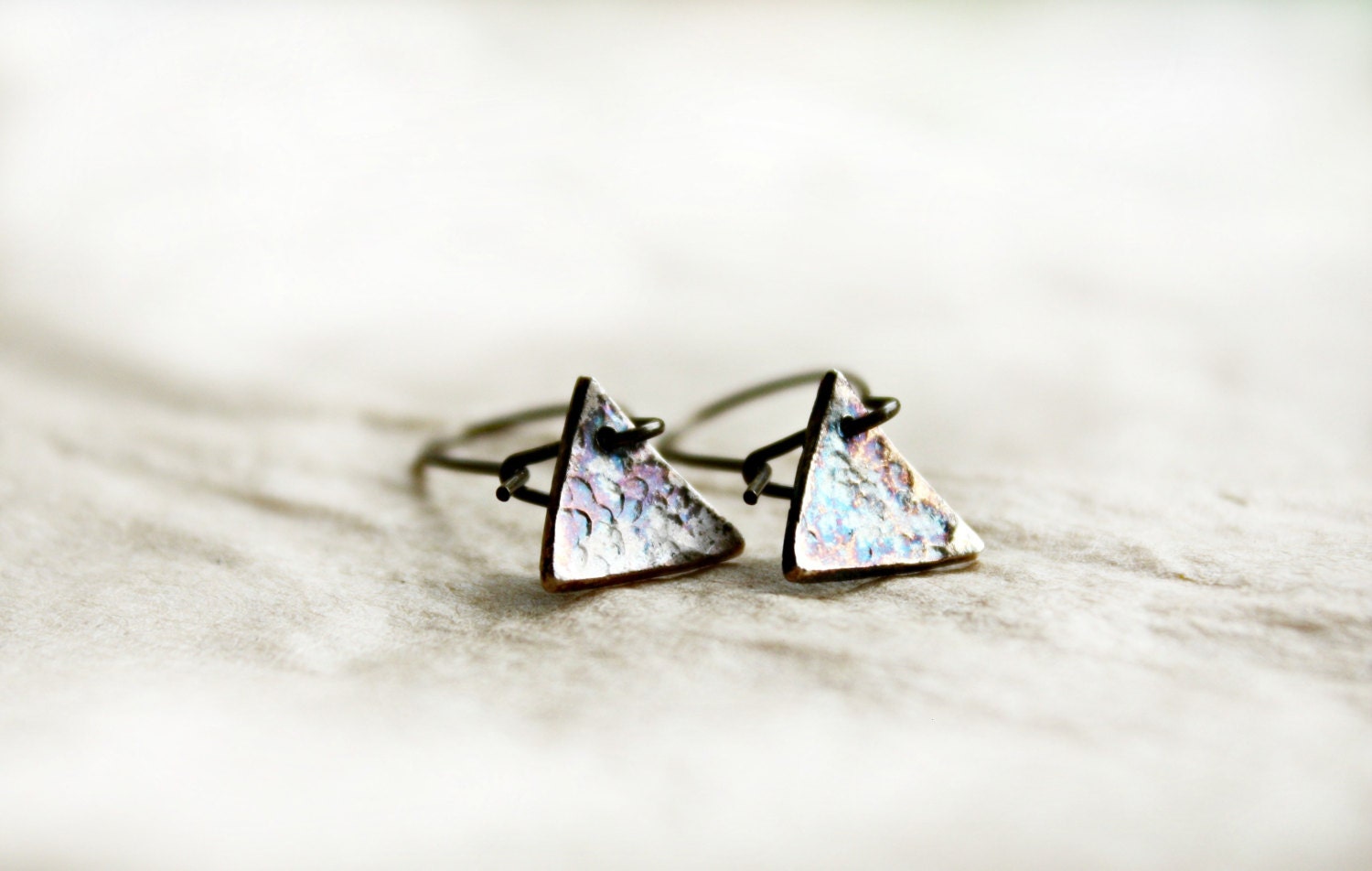 Geometric Minimal Jewelry, Hammered Triangle Silver Earrings, Tiny Simple Jewelry,  Hammered Texture - CaprichosaJewelry