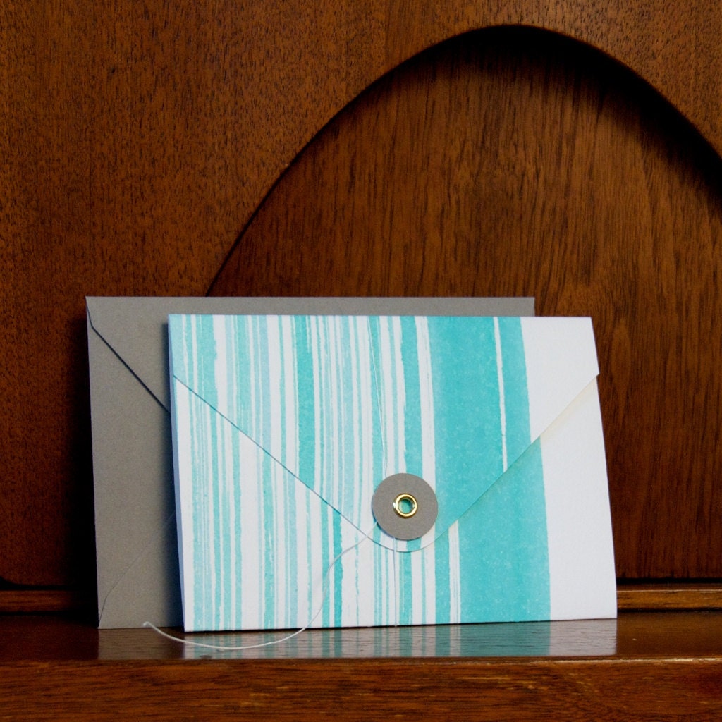 Teal Watercolor Button & String Card