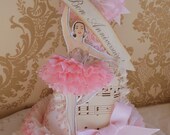 La Ballerine.  Pretty Ballerina Doll Birthday Hat with Antique Sheet Music and Bon Anniversaire Banner