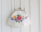 summer wedding clutch made from vintage hand-embroidered tablecloth