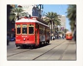 New Orleans Street Car Photography, Canel Street, NOLA Art, Red, City, Travel 8x10 Photograph.