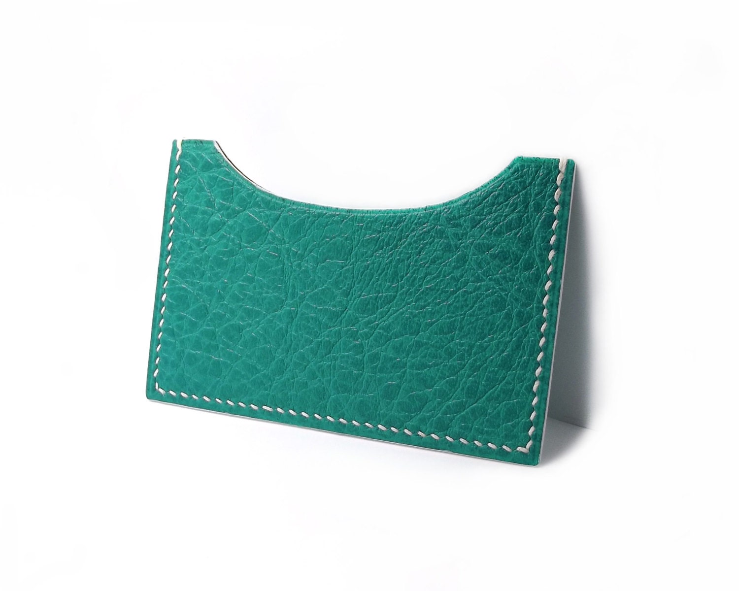 1 Left - Neon Aqua Mint Leather Card Holder, Horizontal, Slim, Card Case, Business Card Holder, Minimalist Wallet