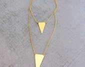 Statement triangle gold brass double pendant necklace.