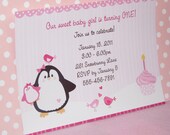 NEW-- Cute Little Penguin Girl & Birdy Friends First Birthday Invite Il_170x135