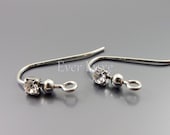 B063-BR (10 pcs) Bright rhodium plated rhinestone and ball hook ear wires