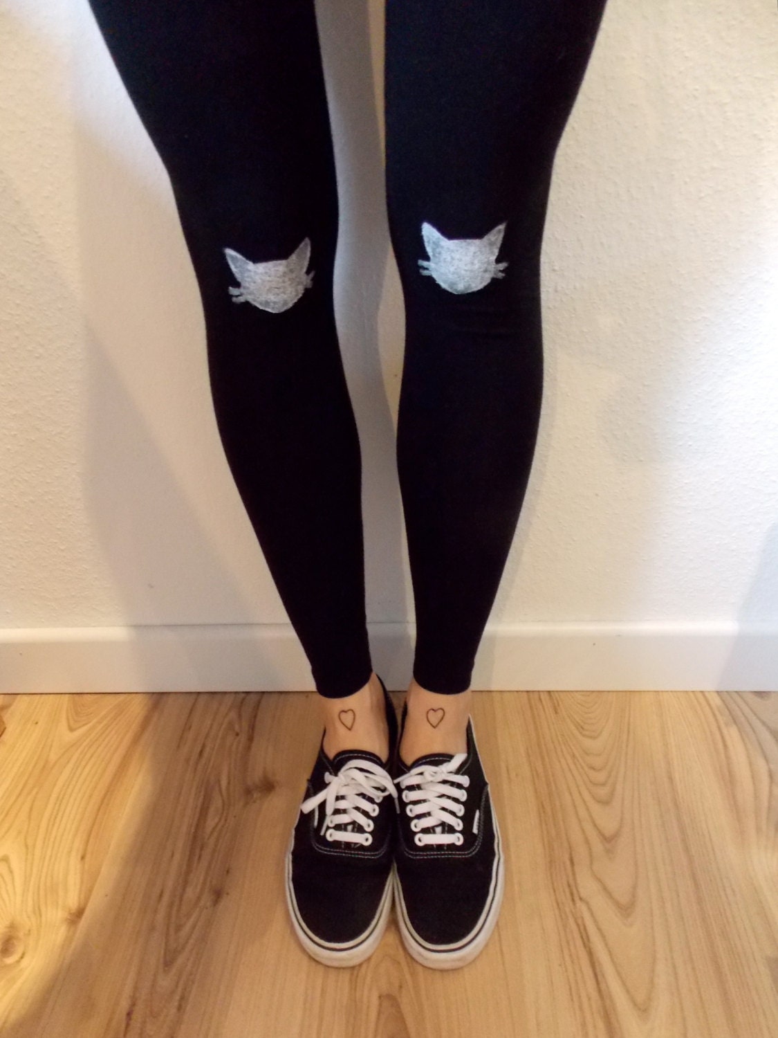 Black Leggings with Kitten print - Made to order