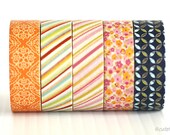 Washi Tape Orange Henna Stripe Floral Petal Chugoku ( CHOOSE ONE PATTERN)