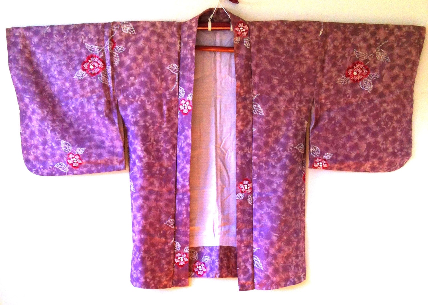 1960s MAUVE SILK Cropped KIMONO Haori with Tie Dye Motif