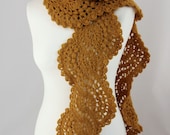 Alpaca ,new virgin wool crocheted long lace scarf color mustard