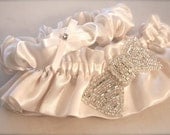 Silver Beaded Bow Garter Set, silver, white, ivory, custom wedding colors aqua, blush pink, champagne, gray, black, with toss, throw garter