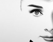 Audrey Hepburn  Fine Art Print Pencil Drawing Portrait Classic Hollywood Vintage Glamour Beauty Hand Signed by the Artist