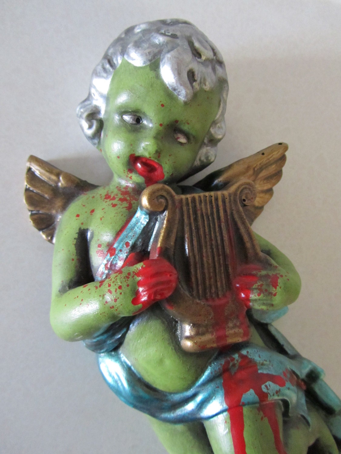Re purposed Zombie Cherub Angel wall hanging